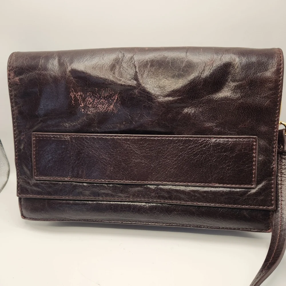 Badgley Mischka Oxblood Leather FoldOver Crossbody Bag Gold Hardware Convertible
